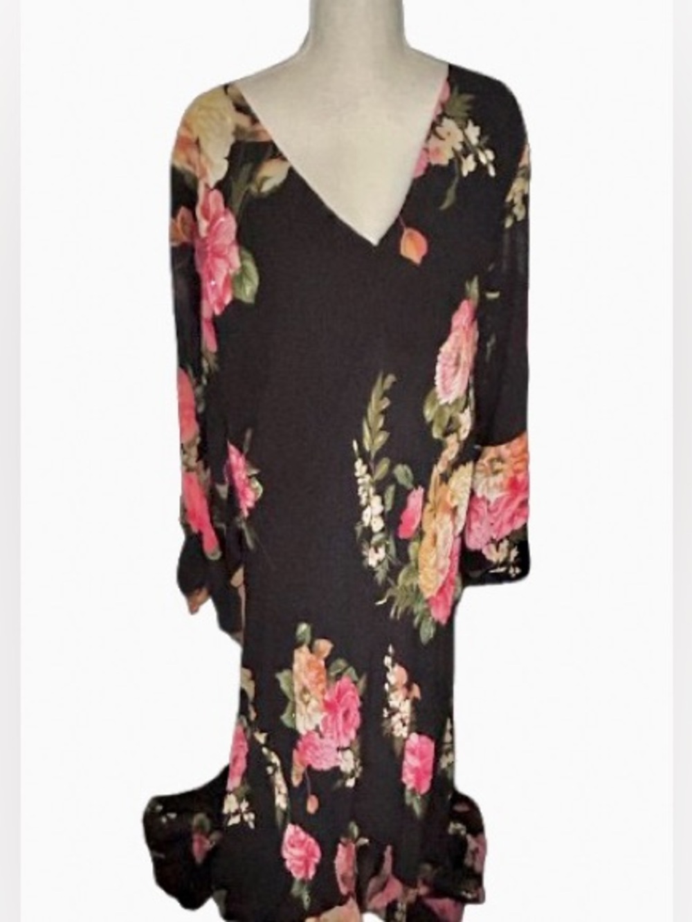 Vintage Boho Fairy AMERICAN ANGEL Fairycore 90s Y2K Sheer Floral Dress Maxi  2X